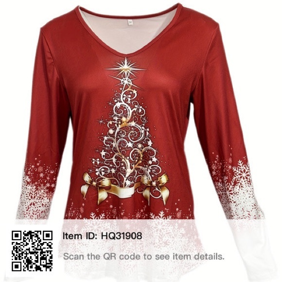 Christmas Graphic Print V Neck T-Shirt - Picture 3 of 7